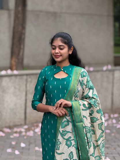 NY 519 Elegant Rawsilk with pure georgette kalamkari duppatta with 3/4th sleeves