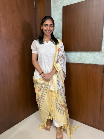 Elegant Bananas Kurti with chandari silk duppatta