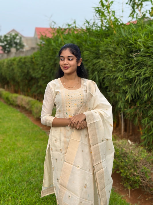 Ny 513 Elegant Cotton Banaras Kurti with 3/4th sleeves and scallop detailings