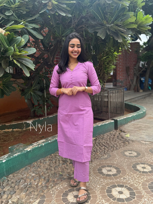 NY 454 Elegant Handloom Cotton Co-ords set with 3/4th puff sleeves