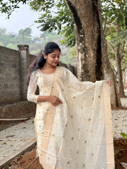 Ny 513 Elegant Cotton Banaras Kurti with 3/4th sleeves and scallop detailings