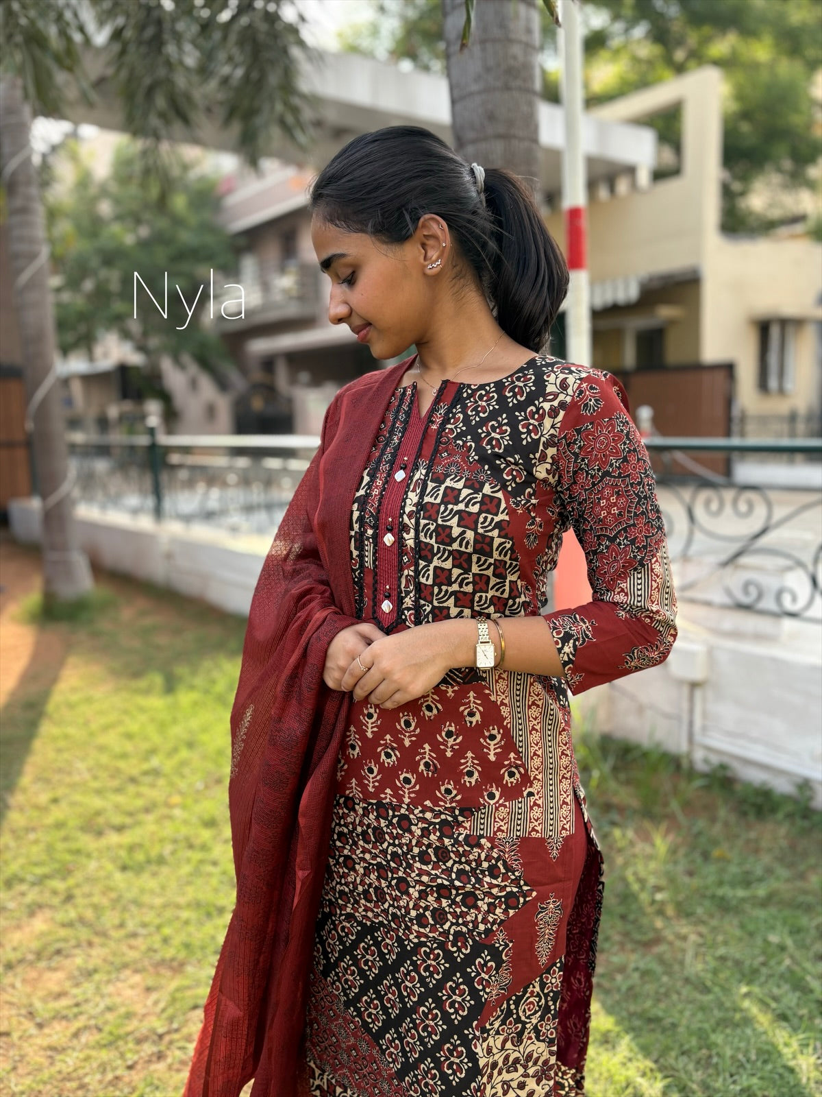 Ny 441 Elegant Cotton  Kurti with Kota cotton duppatta and 3/4th sleeves