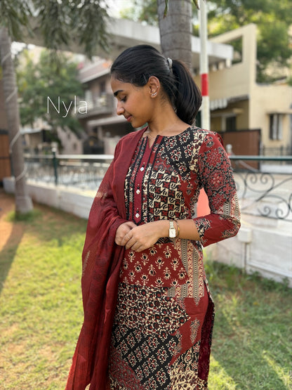 Ny 441 Elegant Cotton  Kurti with Kota cotton duppatta and 3/4th sleeves