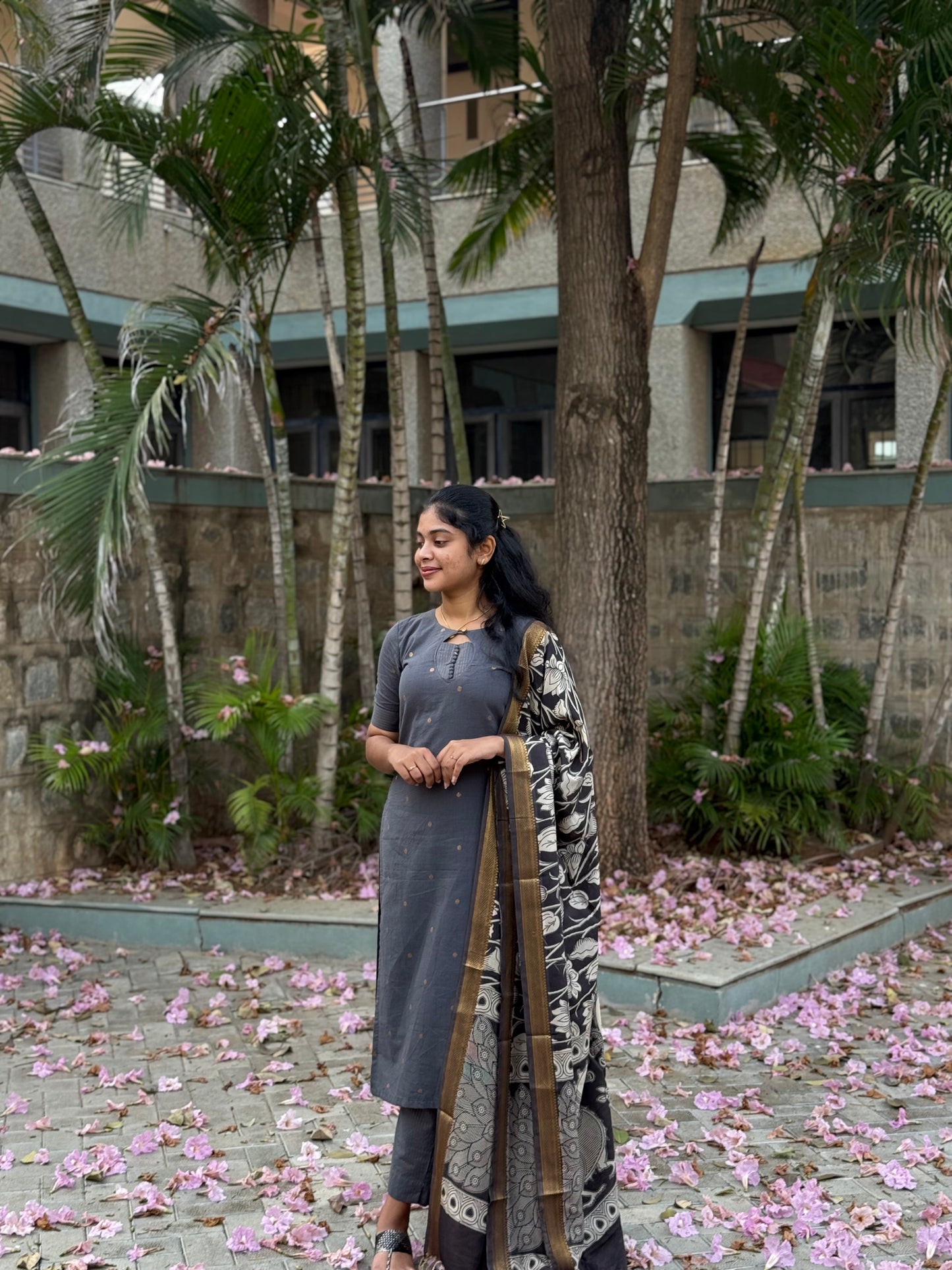 NY 518 Elegant Rawsilk with pure georgette kalamkari duppatta with elbow sleeves