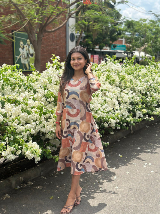 NY 549 Rayon Cotton A-line maxi with 3/4th sleeves