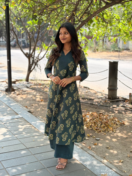 NY 540 Elegant Cotton A-line kurti with palazzo pant and 3/4th sleeves