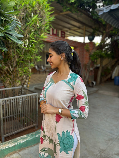 NY 433 Elegant Linen cotton Kurti with 3/4th sleeves