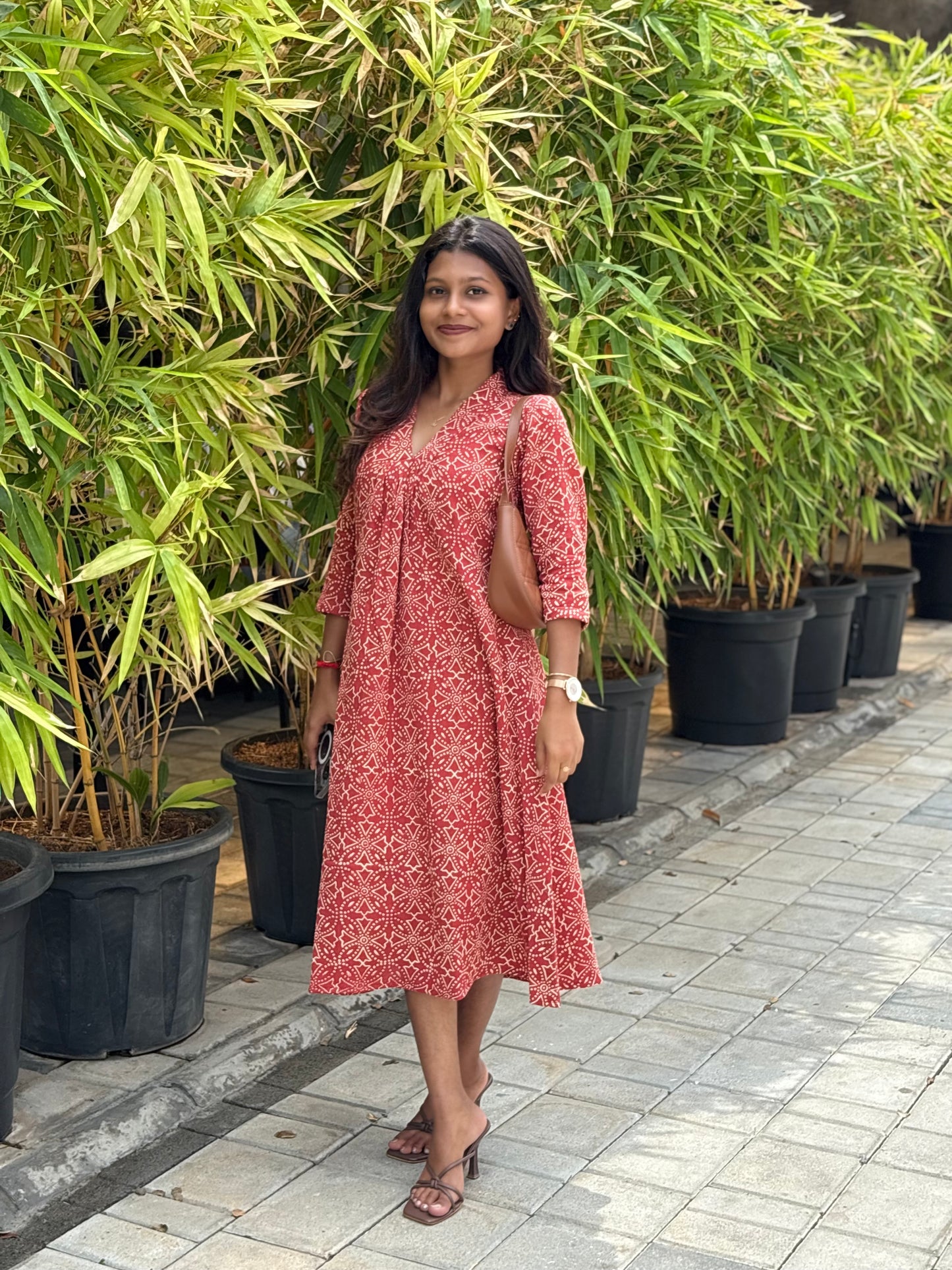 NY 550 Crinckled Cotton A-line maxi with 3/4th sleeves