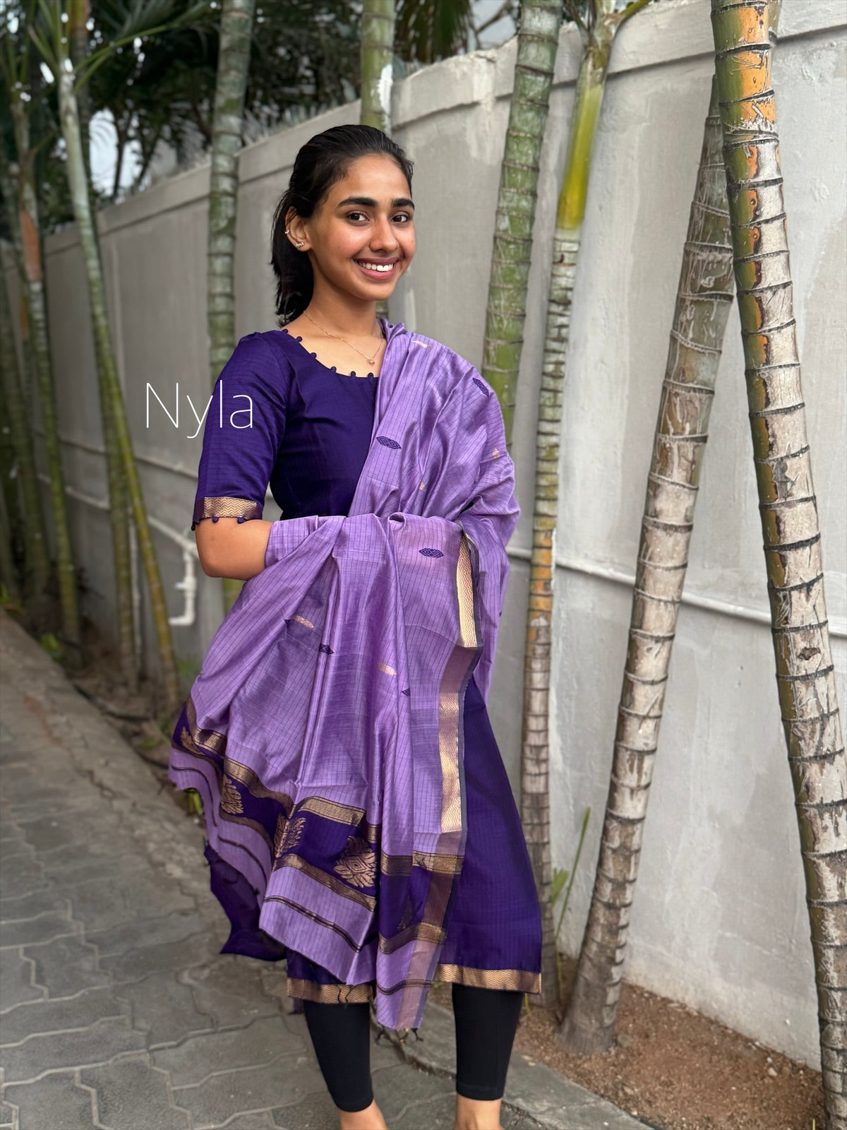NY 462 Elegant Pure Mangalgiri Kurti with patly detailings on neck and elbow sleeves