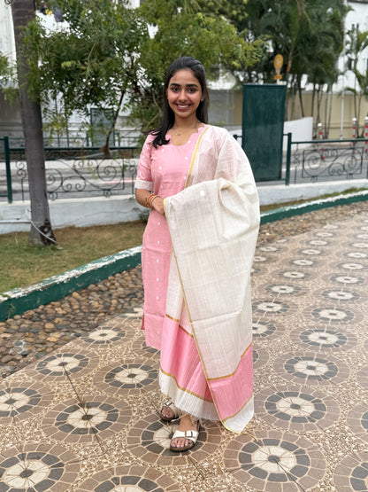 NY 476 Elegant  RawSilk  kurti with elbow sleeves and scallop detailings with kantha pant
