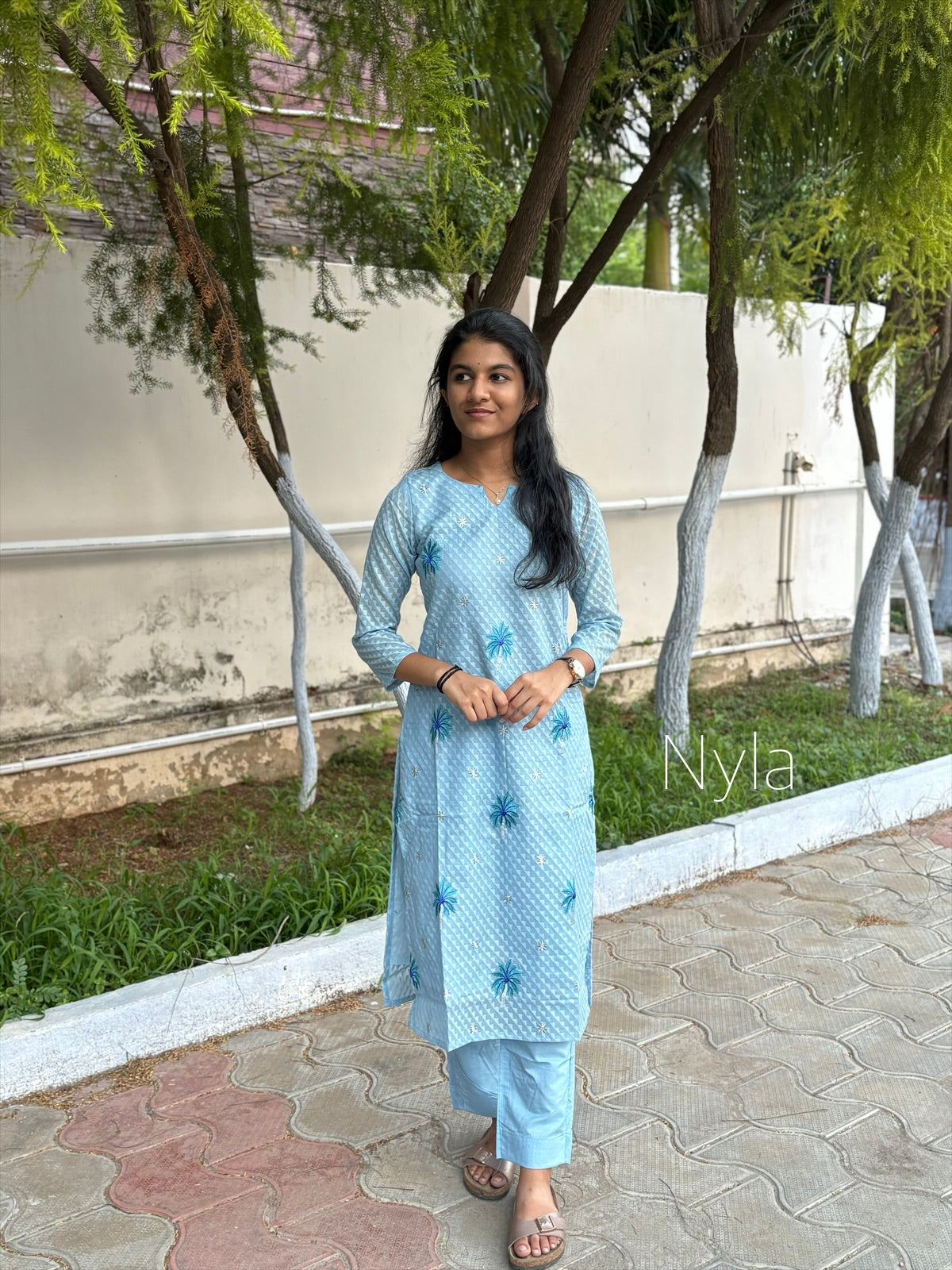 Ny 428 Elegant Bananas Cotton Kurti with Mul cotton duppatta with 3/4th sleeves