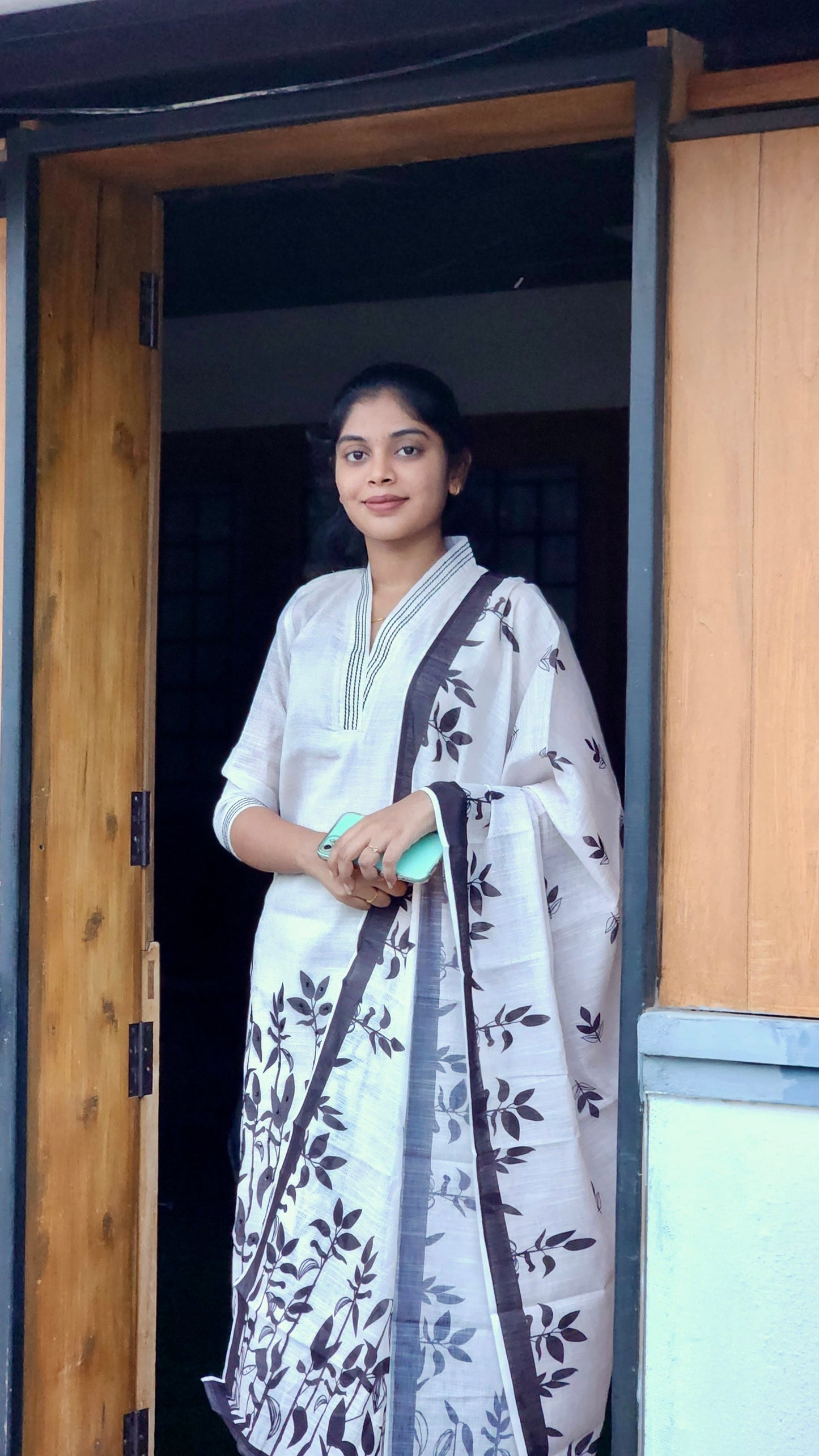 NY 514 Elegant Pure linen cotton kurti with embroidery and 3/4th sleeves