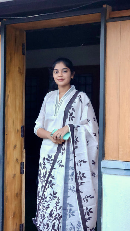 NY 514 Elegant Pure linen cotton kurti with embroidery and 3/4th sleeves