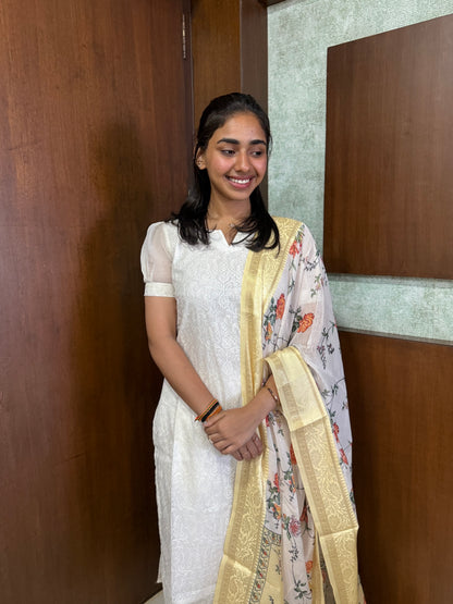 Elegant Bananas Kurti with chandari silk duppatta