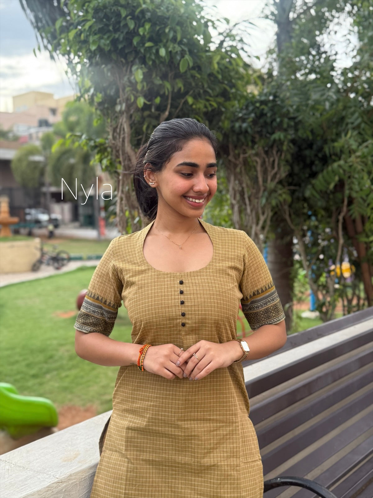 NY 464 Elegant Chettinad Cotton Kurti with elbow sleeves
