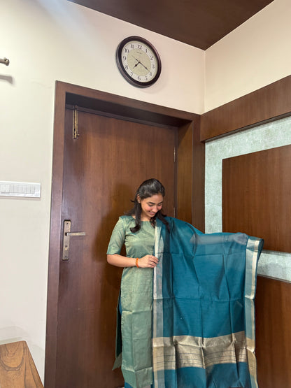 Elegant Tissue kurti set with duppatta and elbow sleeves