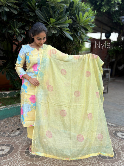 Ny 442 Elegant Cotton  Kurti with Kota cotton duppatta and 3/4th sleeves