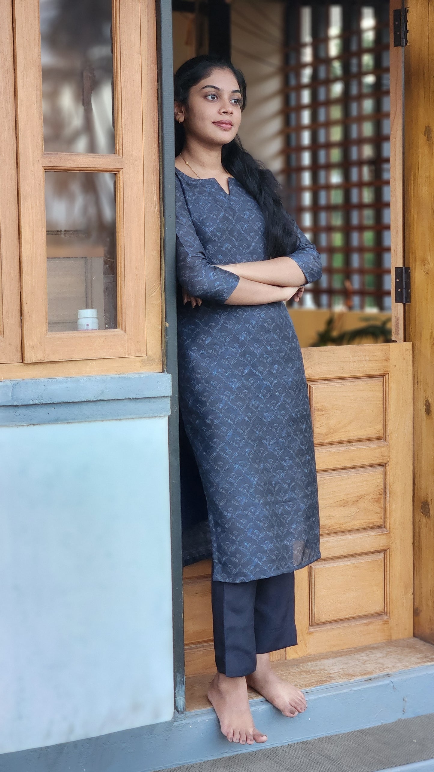 NY 506 Elegant Dupion Ajrakh kurti set with 3/4th sleeves