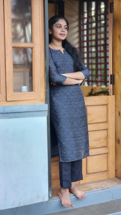 NY 506 Elegant Dupion Ajrakh kurti set with 3/4th sleeves