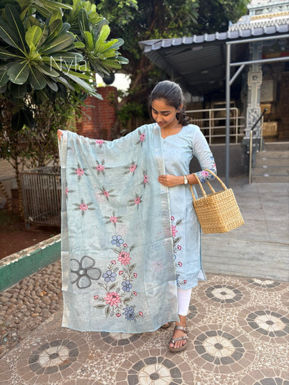 NY 431 Elegant Linen Cotton Kurti with 3/4th sleeves and neck detailings with potli buttons