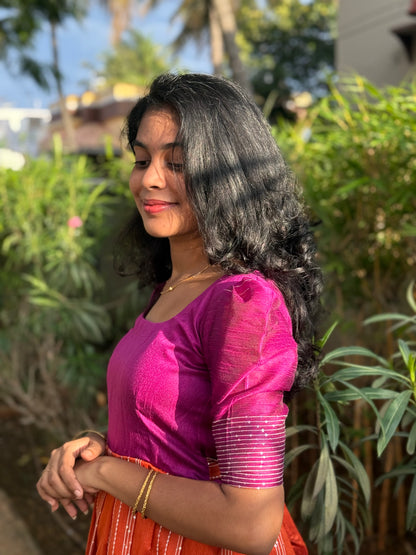 NY 509 Elegant Dola silk skirt material with elbow puff sleeves