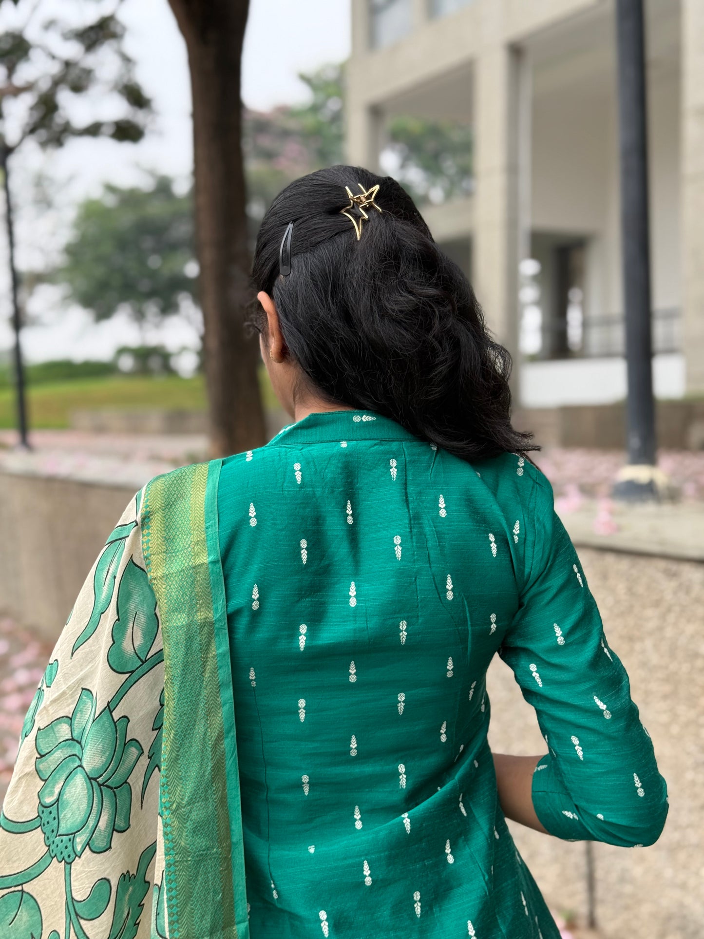 NY 519 Elegant Rawsilk with pure georgette kalamkari duppatta with 3/4th sleeves