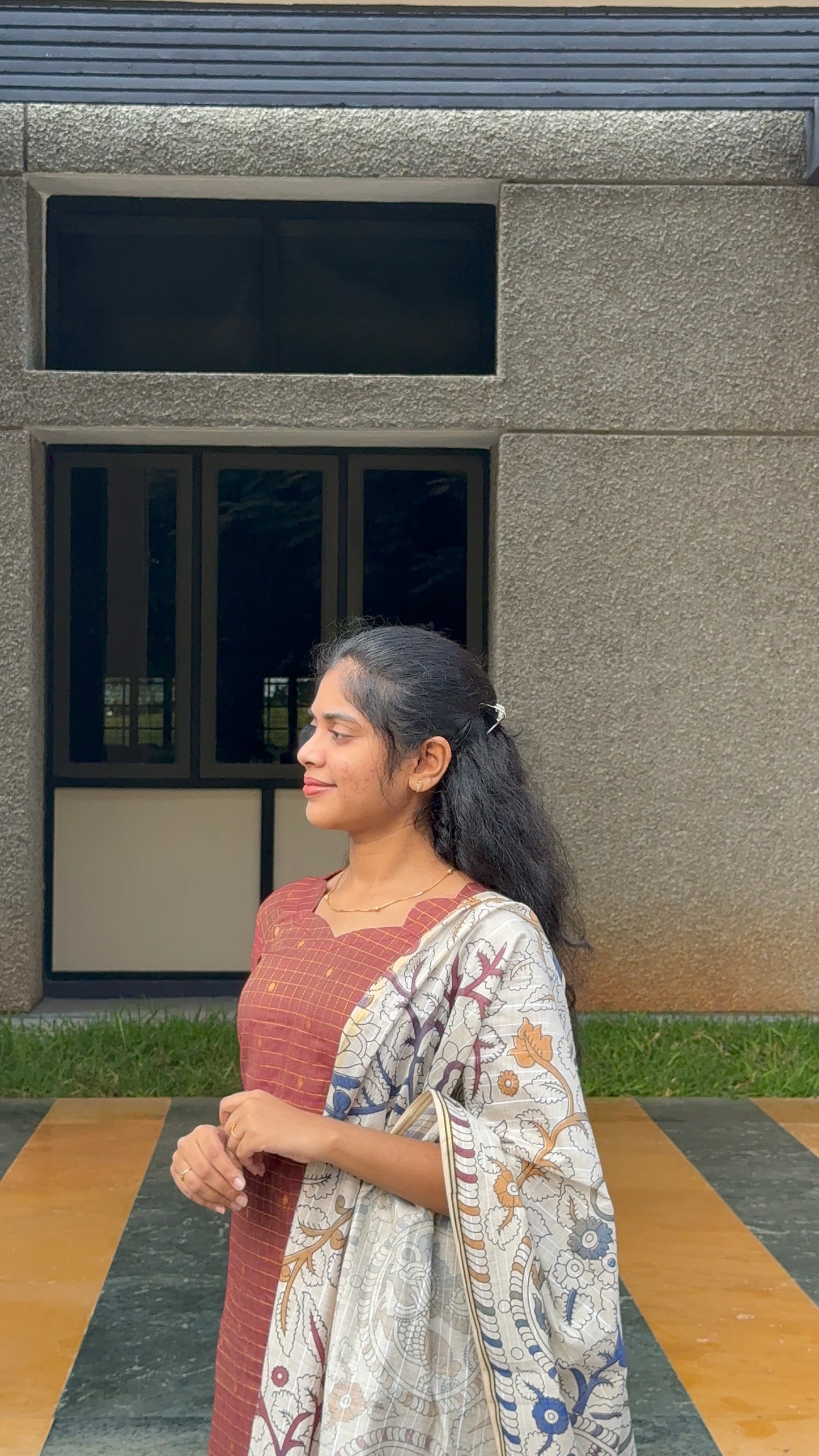 NY 517 Elegant Rawsilk zari kurti with kalamkari duppatta with 3/4th sleeves