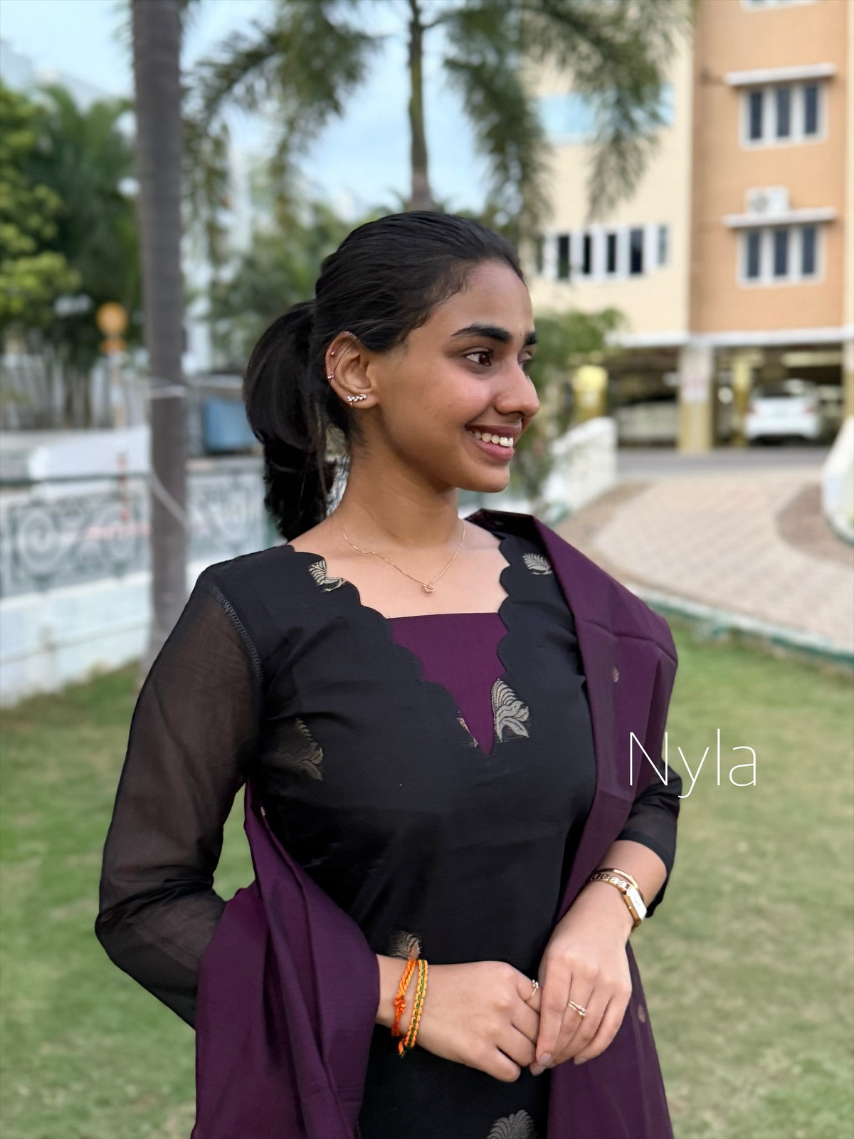 NY 465 Elegant Kora Silk Kurti with embroidery and 3/4th sleeves