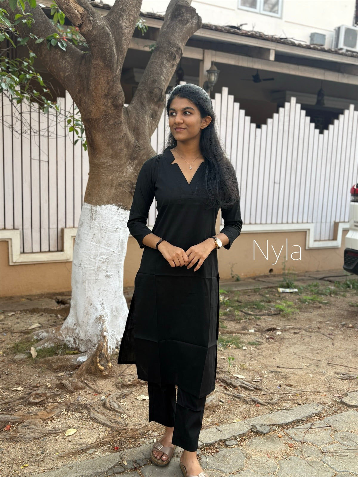 Ny 429 Elegant Cotton Kurti with Kota embroidery duppatta with 3/4th sleeves (no lining)