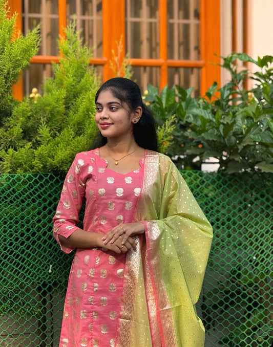 NY 528 Exclusive Banarasi kurti set with 3/4th sleeves