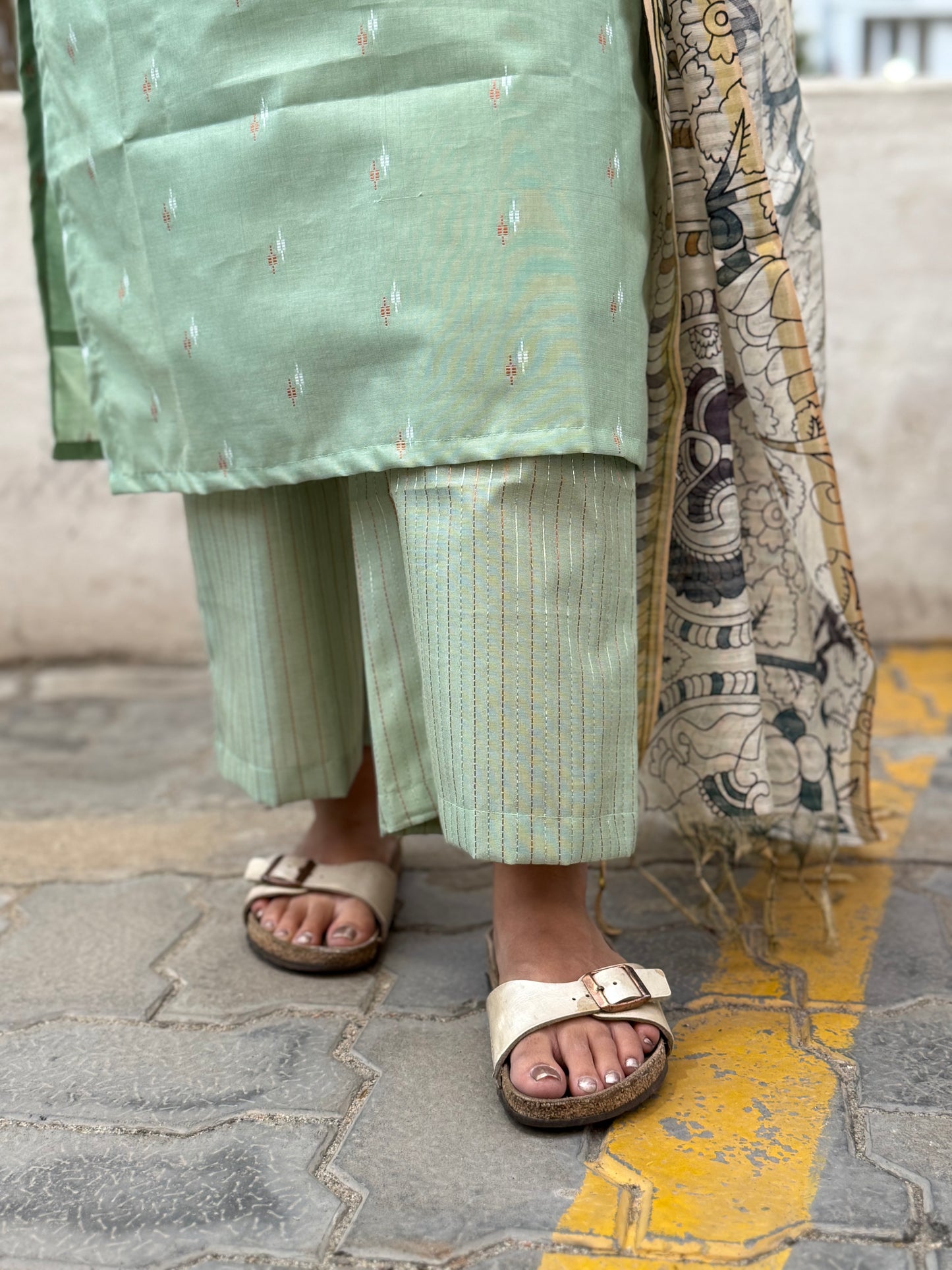NY 481 Elegant  RawSilk  kurti set with kalamkari duppatta and kantha pant