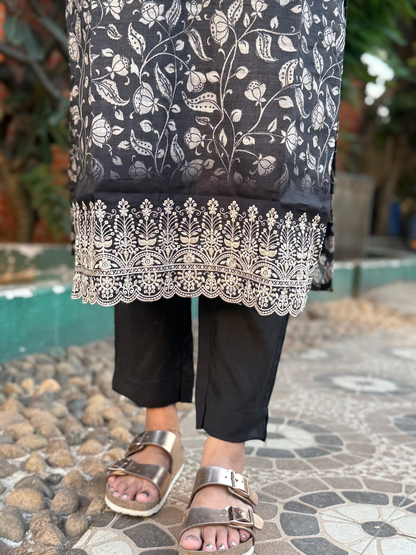 NY 489 Elegant Tussar Kalamkari silk Kurti with Kalamkari duppatta and elbow sleeves