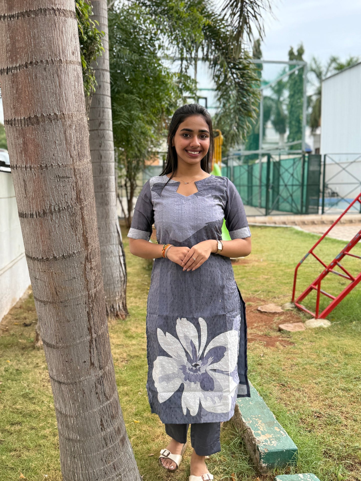 NY 474 Elegant Cotton Hakobha with Digital print Kurti set with elbow sleeves