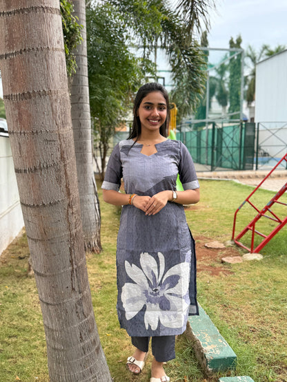 NY 474 Elegant Cotton Hakobha with Digital print Kurti set with elbow sleeves