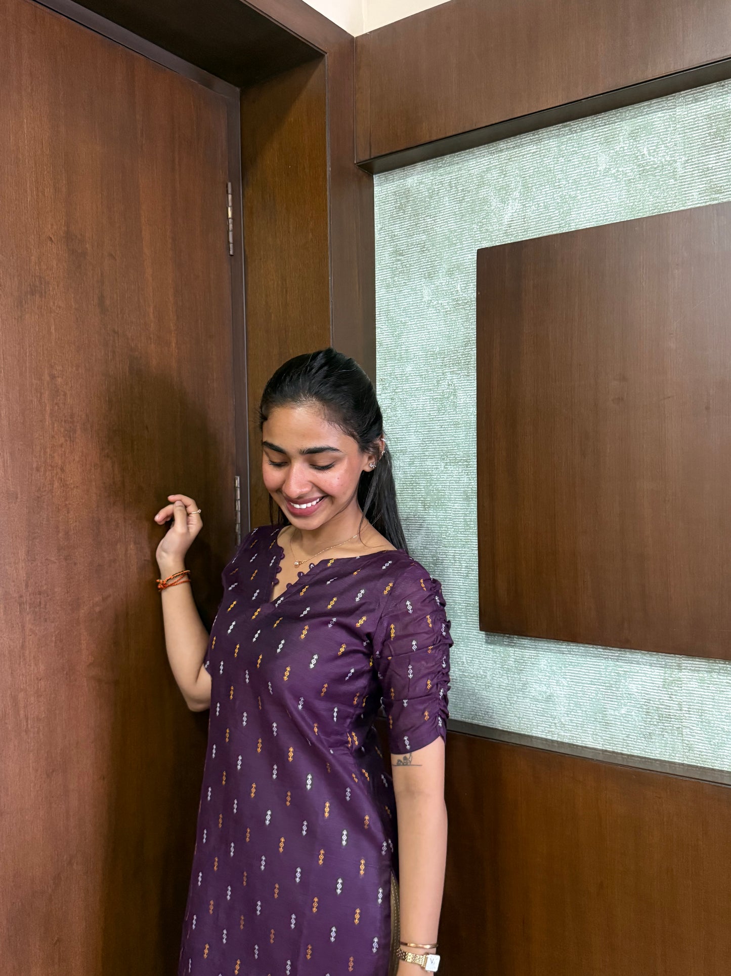 Elegant  RawSilk  kurti set with duppatta and elbow sleeves