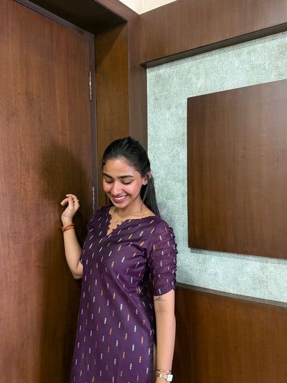 Elegant  RawSilk  kurti set with duppatta and elbow sleeves