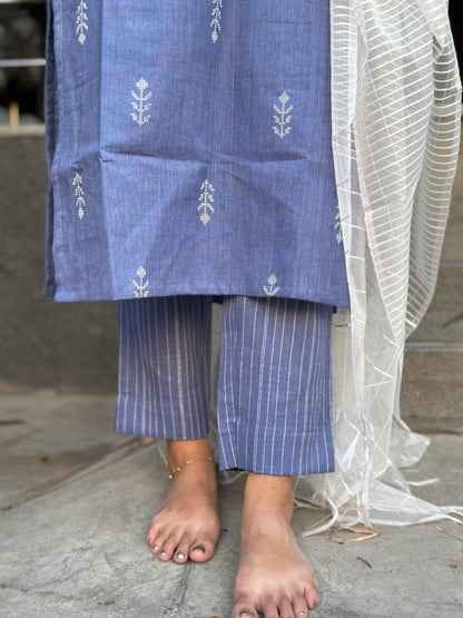 NY 490 Elegant Handblock cotton set with kota duppatta