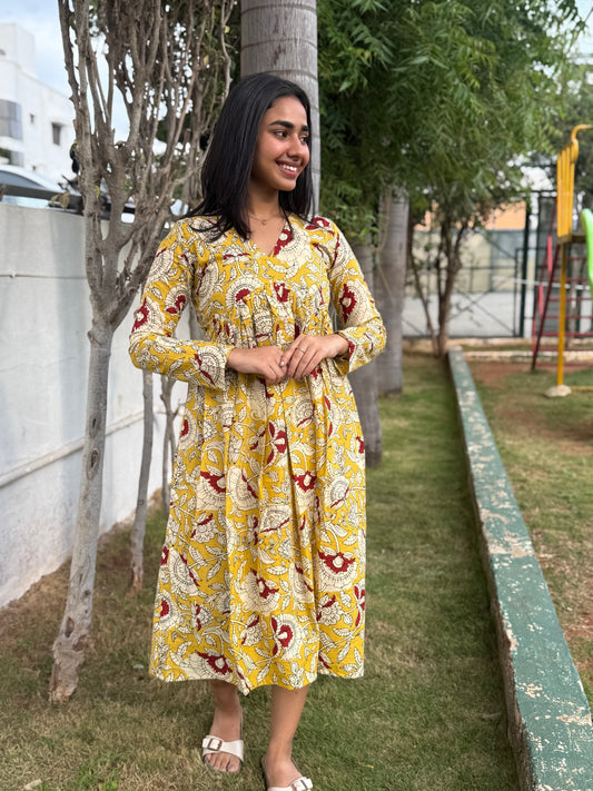 NY 466 Elegant Cotton kalamkari alia cut maxi with full sleeves
