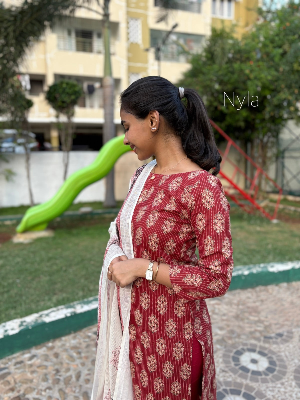 Ny 440 Elegant Cotton  Kurti with 3/4th sleeves and kota duppatta