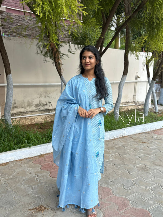 Ny 428 Elegant Bananas Cotton Kurti with Mul cotton duppatta with 3/4th sleeves