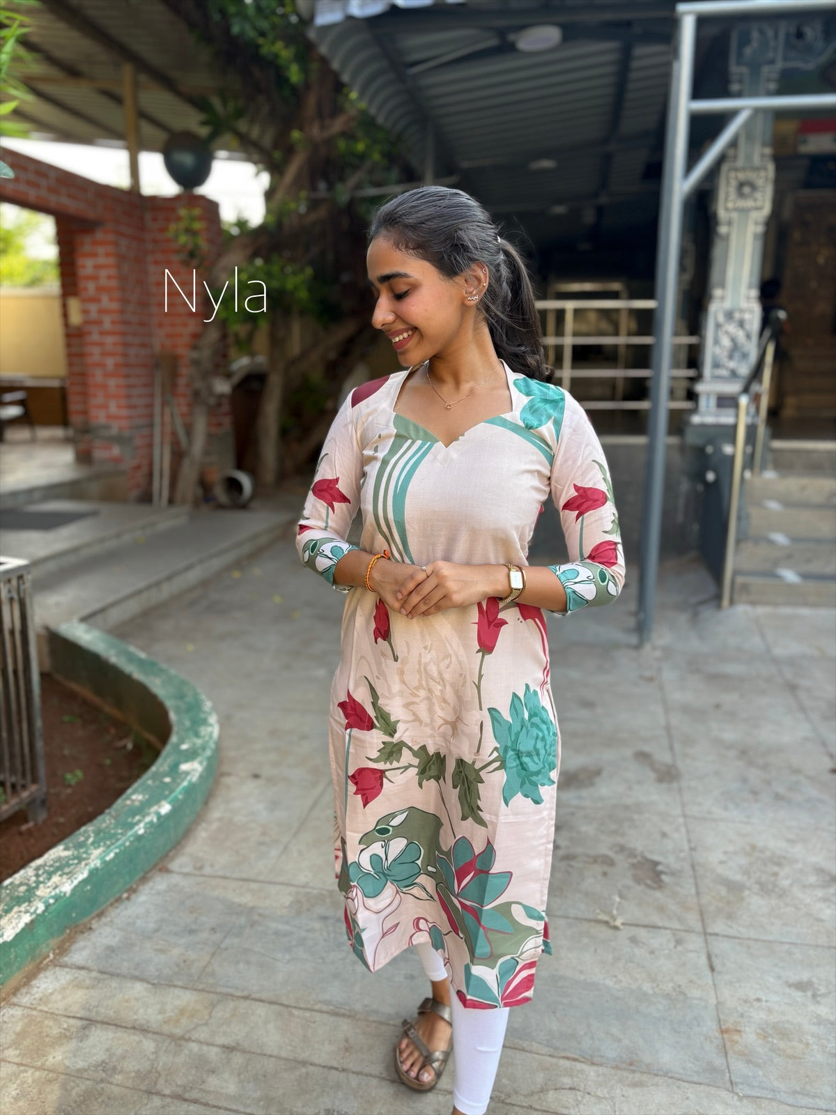 NY 433 Elegant Linen cotton Kurti with 3/4th sleeves