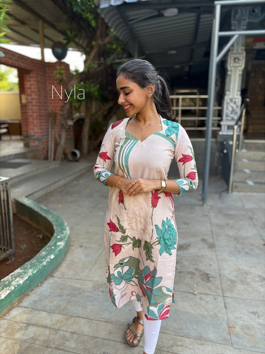 NY 433 Elegant Linen cotton Kurti with 3/4th sleeves