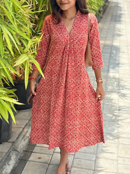 NY 550 Crinckled Cotton A-line maxi with 3/4th sleeves