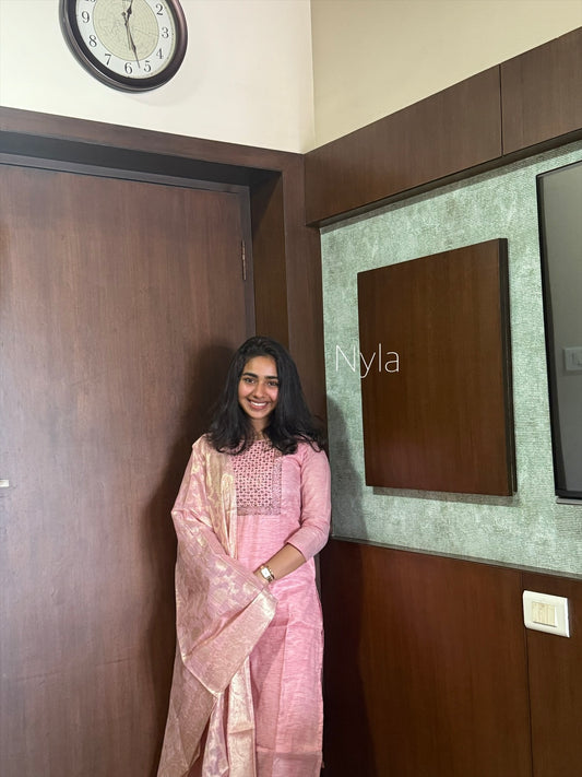 Elegant Silk Kurti with hand  embroidery on yoke and 3/4th sleeves