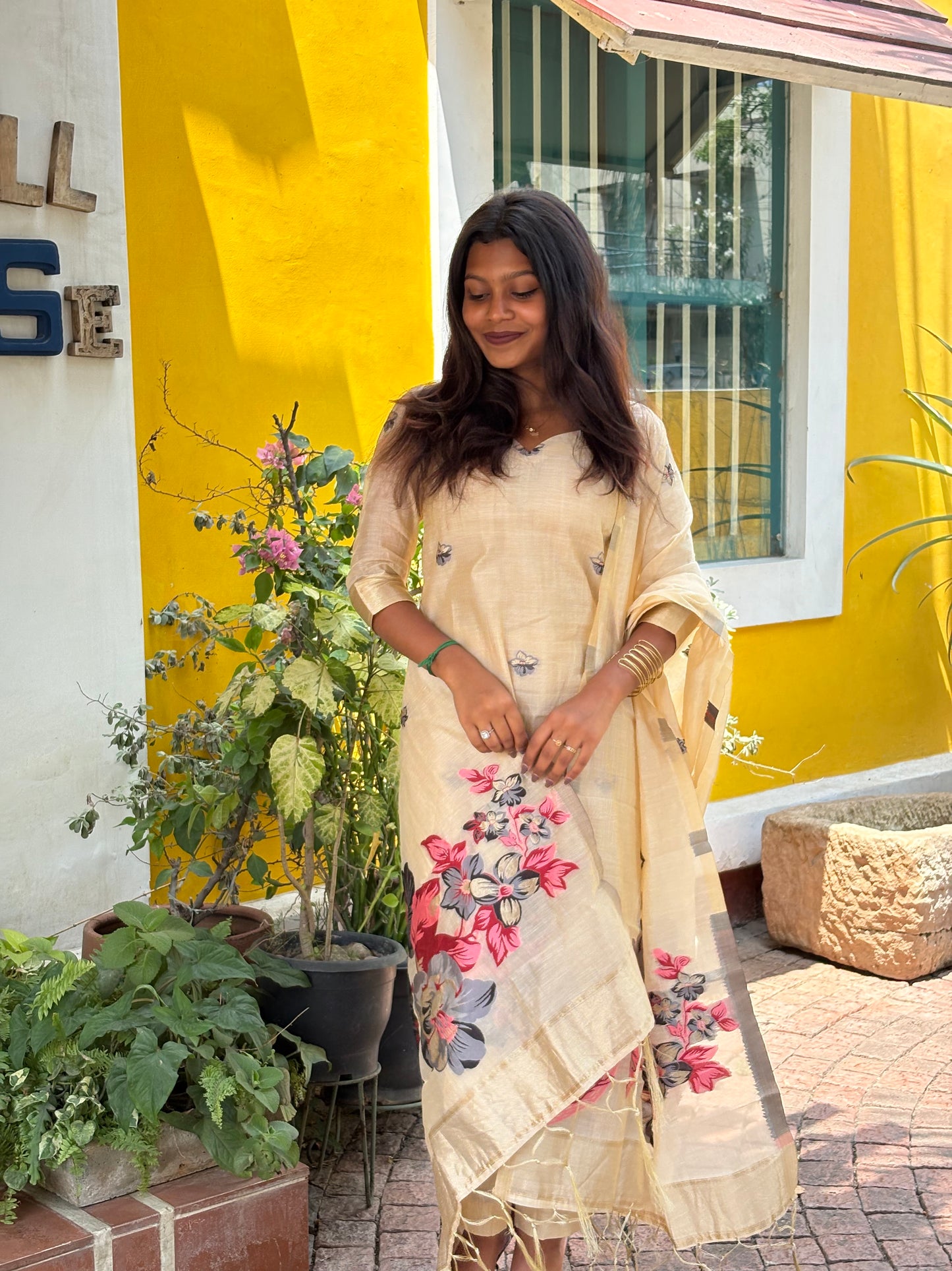 NY 539 Elegant Jamdhani Cotton kurti set with 3/4th sleeves