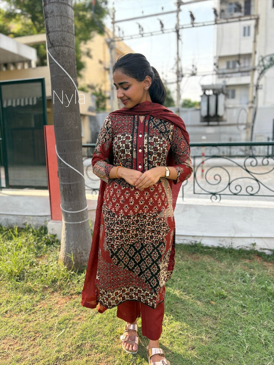 Ny 441 Elegant Cotton  Kurti with Kota cotton duppatta and 3/4th sleeves