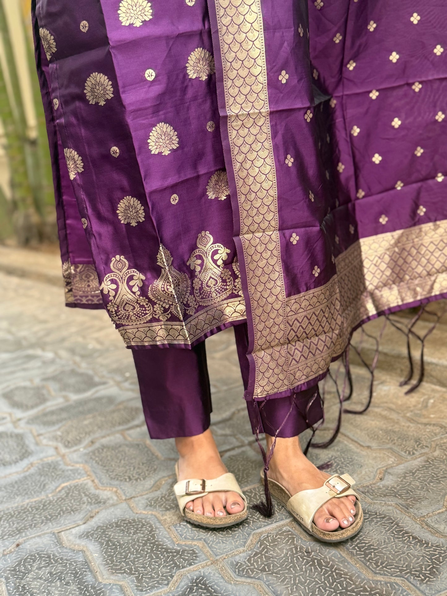 NY 482 Elegant Silk Banarasi Kurti with weaving duppatta and short puff sleeves