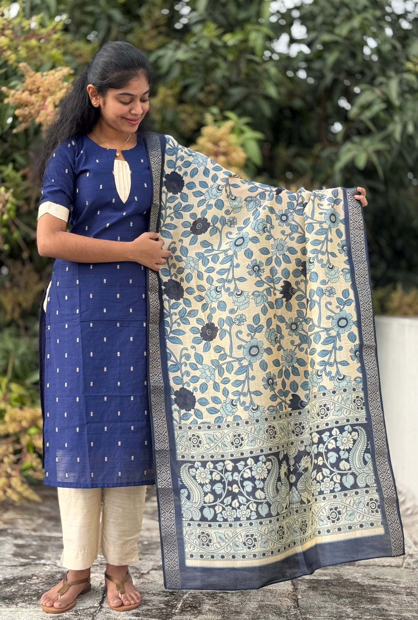 NY 529 Elegant Rawsilk kurti with  elbow  sleeves  with kalamkari silk duppatta