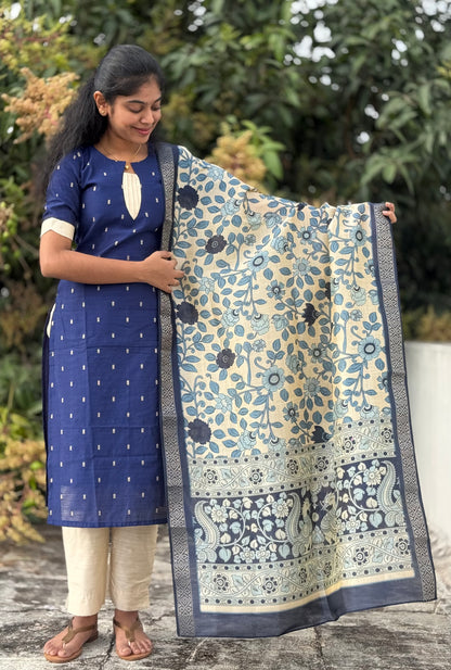 NY 529 Elegant Rawsilk kurti with  elbow  sleeves  with kalamkari silk duppatta