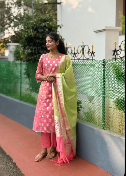 NY 528 Exclusive Banarasi kurti set with 3/4th sleeves